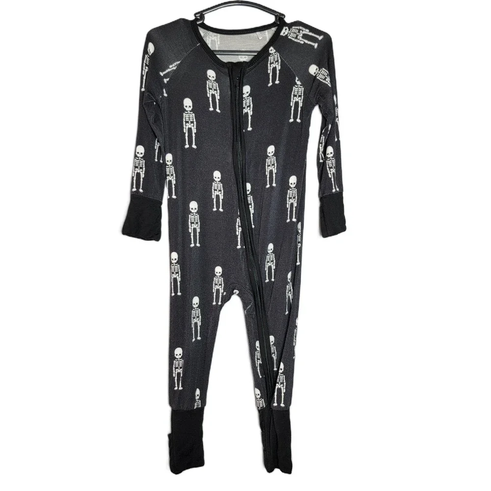 Miozing Bamboo Skeleton Pajamas Zippy Romper 6-12M Halloween Black‎ White